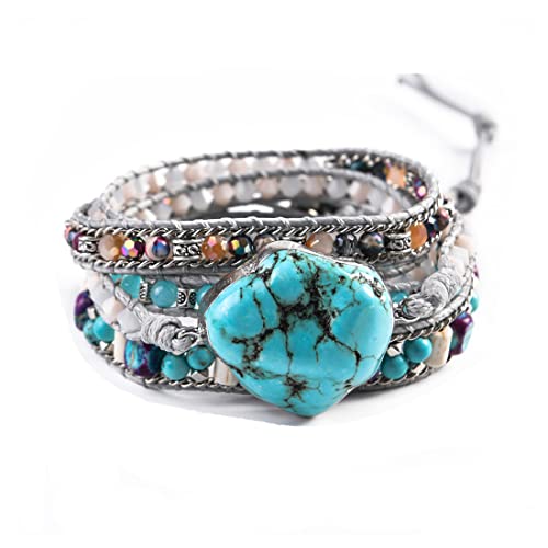 YGLINE Natural Stone Bracelet 5 Wraps Bracelet Handmade Blue Color Boho Bracelet for Women Bracelet - color: turquoise 3
