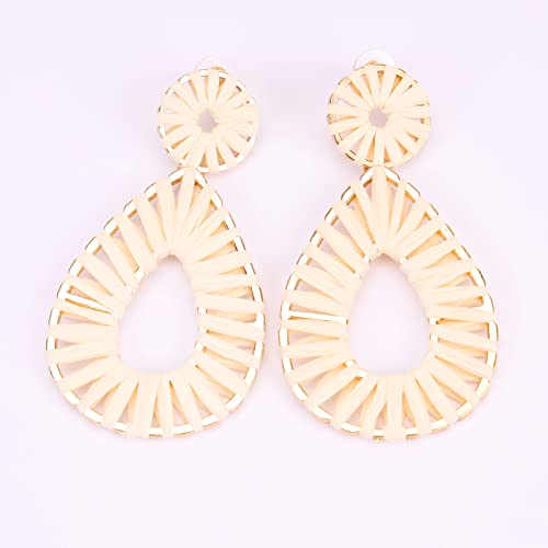 Raffia Teardrop Dangle Earrings Handmad Statement Drop Earrings - color: Natural
