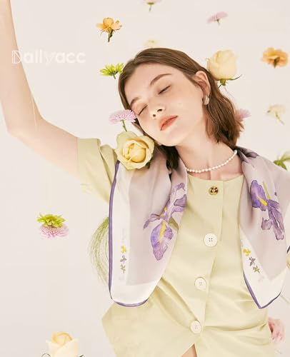 Dailyacc Hair Bandanas Scarf For Women Lightweight Fashion Neck Silk Satin Head Scarves For Sleeping Handbags Scarf - color: 25-purple Flowers/27.5*27.5in