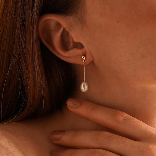 Pearl Earrings for Women, Dainty Wedding Bridal Earrings 14k Gold Plated CZ Pearl Drop Earrings for Women Trendy Hypoallergenic Unique Gold Drop Earrings Fashion Prom Jewelry - color: Gold-H