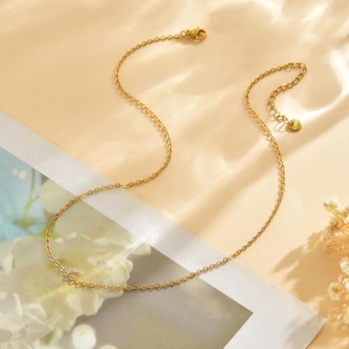 NONAMOIS Gold Chain Necklace for Women Dainty 18K Gold Plated Thin Satellite Beaded Turquoise Necklace Simple Layered Boho Jewelry Christmas Gifts - color: O Chain-Gold