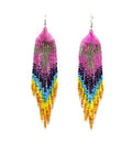 Long Beaded Dangle Earrings – Boho Native Handmade Seed Bead Tassel Bohemian Large Statement Drop Fringes for Women - color: Pattern2