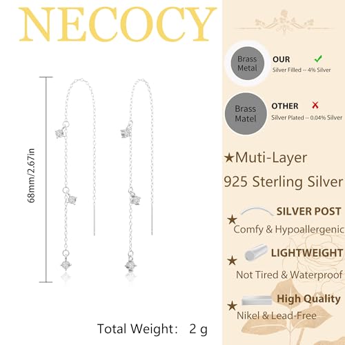 NECOCY Gold Dangle Earrings for Women Non Tarnish 14K Gold Plated Drop Wedding Hypallergenic Earring Dainty Long Hanging Chain CZ Pearl Threader Earrings Trendy Silver Plated Jewelry for Women - style: Silver&Style3