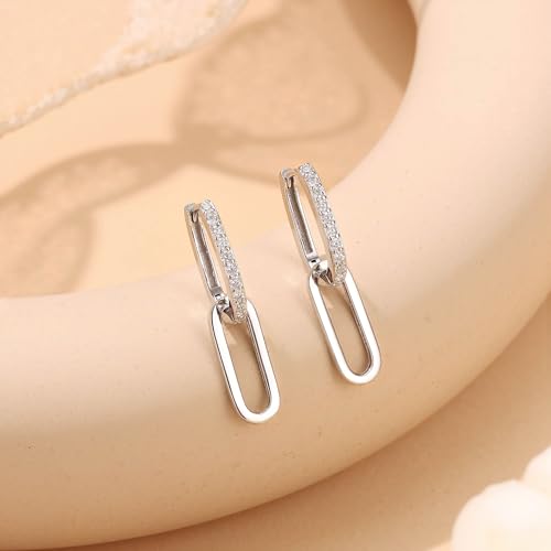 MILACOLATO 925 Sterling Silver Hoop Earrings for Women 18K Gold/Rhodium Plated Drop Dangle Hoop Earrings with Charms Cross Spike Moon Star Paperclip Link Statement Earrings Convertible Link Huggie Earrings Hypoallergenic - color: Silver Tone : Hoop with C