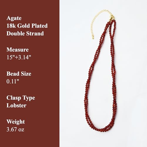 ZANNAH Gemstone Beaded Necklaces for Women - Boho Style Essential Necklace 15" + 3.14" Extender, Cute and Trendy Choker, Natural Stone Handmade Jewelry, Thoughtful Gifts for Women - color: Dark Red - Agate