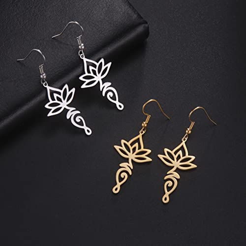 TEAMER Stainless Steel Lotus Flower Dangle Earrings Bohemian Drop Earring Unique Geometric Jewelry for Women - color: Lotus 5-Gold