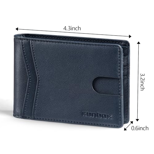 RUNBOX Wallet for Men -Slim Rfid Leather Mens Bifold Novelty Wallets 2 ID Window With Gift Box Men's Accessories | Slim - color: A Tibetan Blue