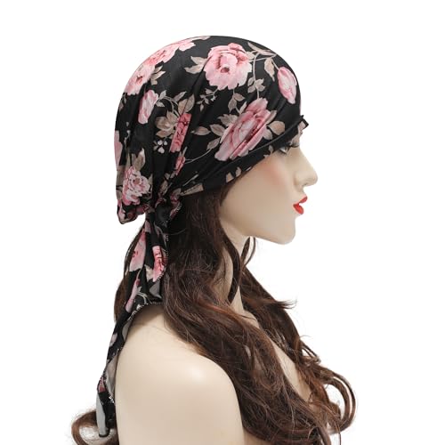 ZLYC Chemo Headwear Pre Tied Head Scarf Headwraps Lightweight Turban Beanie Cap for Women - color: Carnation Black