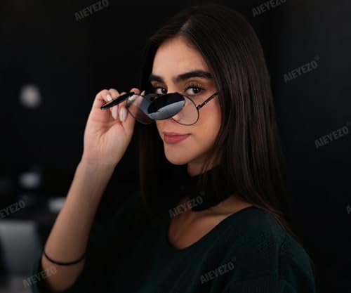 AIEYEZO Round Flip Up Sunglasses for Men and Women Rave Flip Glasses 90's Retro Steampunk Style - color: A2 Black/Grey