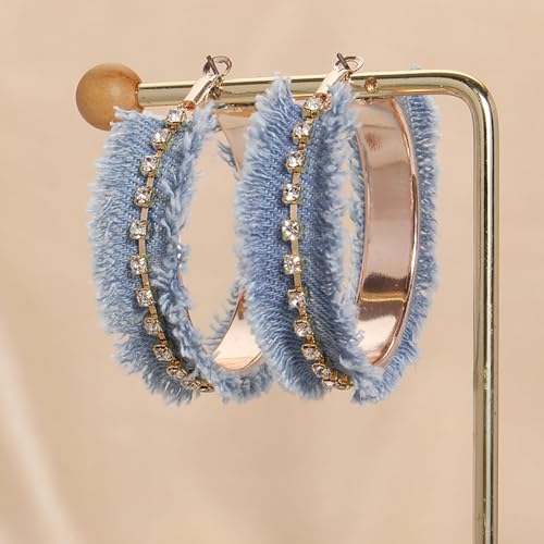 Coiris Bohemian Statement Dangle Earrings for Women Denim Leather Shells Pearl Polygonal Leaf Circle Drop Earrings for Women - style: Rhinestone-B