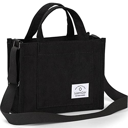 WantGor Tote Bag for Women, Corduroy Crossbody Bags Shoulder Handbag Small Satchel Hobo Bag Purse - color: Black