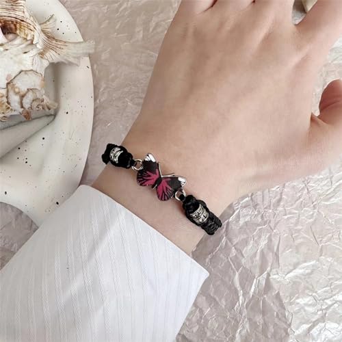 Butterfly Bracelets for Women Colorful Charm Woven Adjustable Strings Butterfly Bracelets Cute Handmade Boho Adjustable Braided Rope for Couple Women Friendship BFF Party Family Jewelry - color: black