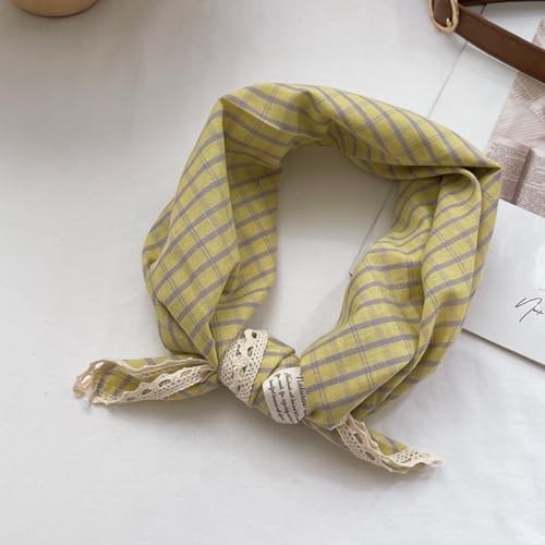 Soft Cotton Like Lace Bandana Headband, Head Wrap, Protective Coverage, Hair Neck Scarf for Women 24 x 24 inch - color: Cas014 - Plaid Y