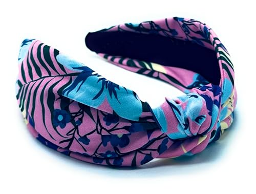 Pink Floral Knotted Headband for Women Made of Silk Quality Satin Fabric, Unique and Classy Girls Headbands, Trendy Hair Accessory, Designer Top Knot Womens Head band - color: Dusty Pink Floral