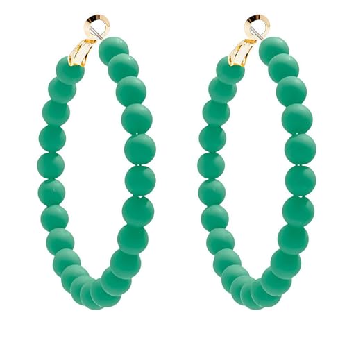 Bohemian Colorful Acrylic Resin Matte Beads Round Circle Hoop Drop Dangle Minimalist Chic Lightweight Earrings for Women Boho Geometric Beaded Statement Jewelry - color: green 1