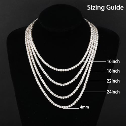 BREN Tennis Necklace - 3mm 4mm 5mm Iced Out Diamond Tennis Chain 5A Cubic Zirconia Necklace - 18K/White Gold Plated Flat Tennis Necklace for Women and Men Size 16"-22" - color: Gold-4mm, size: 22 inch
