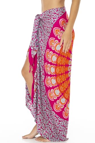 SHU-SHI Sarong Wraps for Women Long Beach Cover ups Pareo Bathing Suit Wrap Skirt Mandala Sarongs Coverup - color: Pink/Orange/Tosca