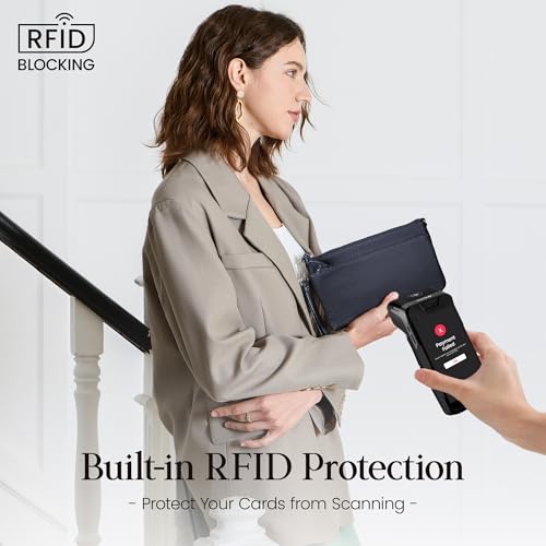 befen Genuine Leather Wristlet Clutch Wallet Purses with RFID Blocking, Small Crossbody Bags Shoulder Handbag for Women - color: Navy Blue