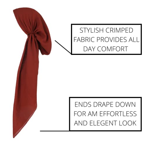 Pretied Head Scarves for Women Featuring Lightweight Crimped Material and Attractive - color: Solid Rust