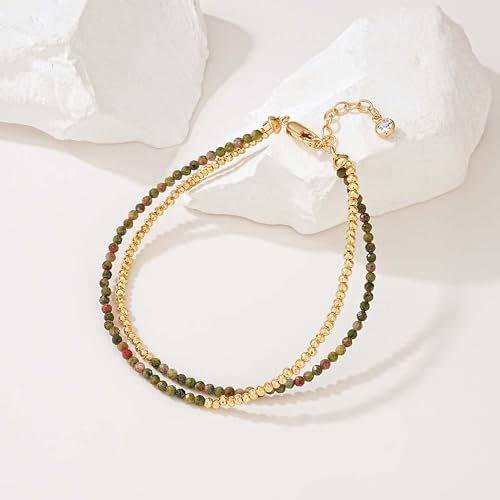Fettero Beaded Bracelets for Women Charm Natural Stone Handmade Beads White Gold Plated Dainty Gold Bracelets Non Tarnish Boho Summer Beach Vacation Jewelry - color: Mixed-beaded