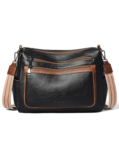 Bluome Crossbody Purses for Women, Medium Large Faux Leather Crossbody Bags Lightweight Sling Bag Shoulder Handbags - color: Black&brown, size: Large 12L