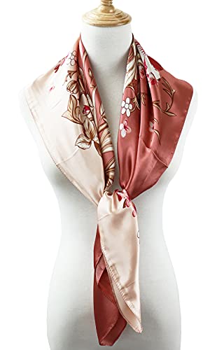 vabovin Satin Head Scarf for Women Silk Like Hair Scarf, 35 x 35 in | Silk Feel Fabric, Hair Wrap for Sleeping, Headscarf and Neck Scarf, Square Bandana Style, Fashion Accessory - color: 024 Pink Floral Print
