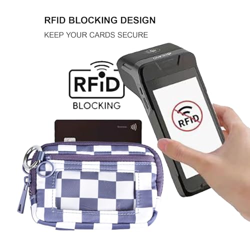 Wristlet Wallet for Women Mini Zip Card Case with Clear ID Window Zipper Coin Purse Lightweight Portable Keychain Wallet - color: Dark Purple