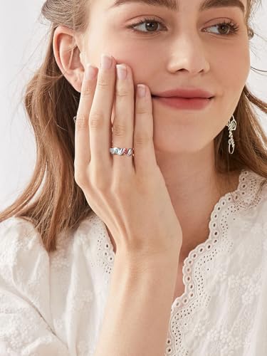 Custom4U Personalized Mothers Ring with 1-5 Birthstones Names Engraved 925 Sterling Silver/14K White Gold Plated Birthstone Rings for Women Promise Ring Birthday Jewelry Gifts for Mom Grandmother Wife - color: 2 Birthstones Ring (Engraved)