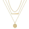 Turandoss Layered Initial Necklaces for Women, 14K Gold Plated Bar Necklace Handmade Layering Hexagon Letter Pendant Beads Chain Necklace Layered Necklaces for Women Jewelry Gifts - style: T