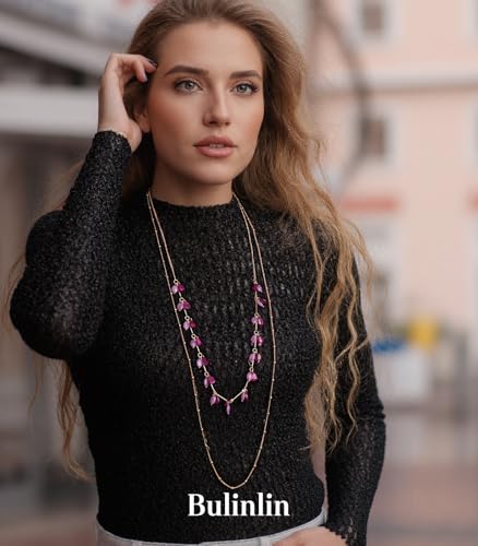 BULINLIN Layered Long Necklaces for Women Long Beaded Chain Necklace CostumeJewelry Mothers Day Gifts for Mom - color: Purple