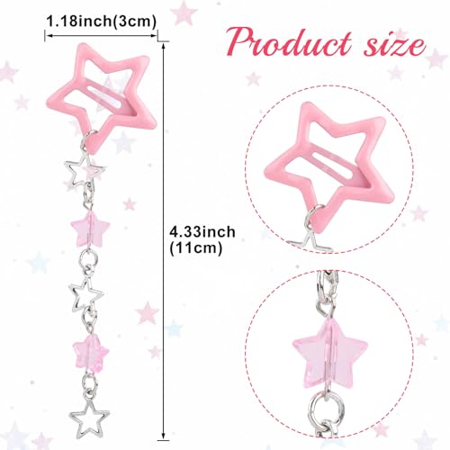 Pndeyo 2pcs Star Tassels Hair Clips for Women, Non-Slip 2000s Y2k Snap Barrettes, Cute Star Beaded Pendant Pin Accessories for Braid Long Short Thin Thick Hair - Pink - color: Pink-A Style