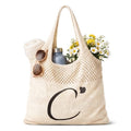 Shinylin Personalized Crochet Tote Bag for Beach Women Beige Mesh Knit Shoulder Bag Boho Aesthetic Tote for Women - style: Letter C