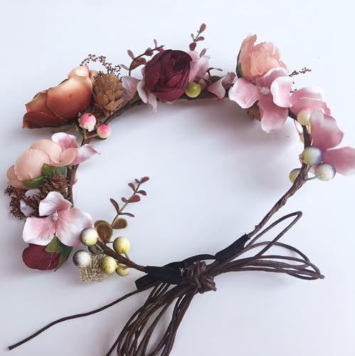 Vivivalue Fairy Floral Crown Woodland Elf flower Headband Elven Wreath for Women Halloween Wedding Cosplay Photo Props Renaissance Brown - color: 6