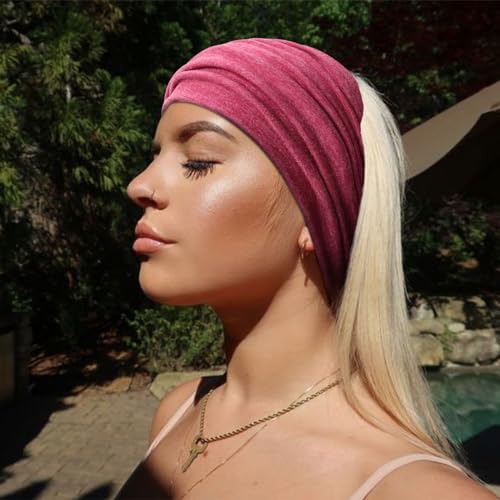 AQOKKA Extra Wide Headbands for Women Large Turban Headband Non Slip Boho Elastic Hairband Hair Twisted Knot Head Bands Accessories - color: 4 Pcs E: Black, Red, Coffee, Grey