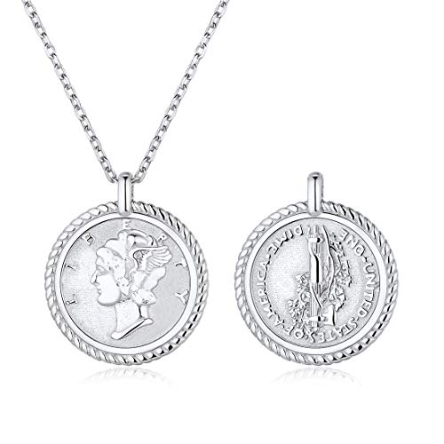 ChicSilver Coin Necklace Sterling Silver Vintage Round Circle Disc Dainty Coin Pendant Necklaces for Women - color: Style A - Silver