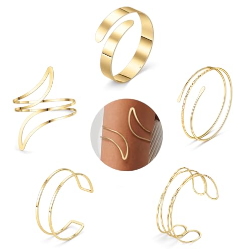 Giovanchi 5 Pieces Arm Cuff Upper Arm Band Cuff Bracelets for Women Adjustable Armband Set - style: A-Gold