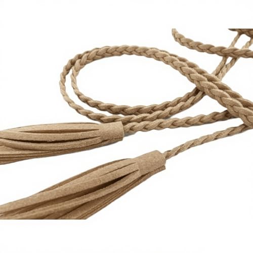 Women's Waist Belts Woven Tassels Chain Belt Skinny Rope Belt for Skirt Dress Boho Style - color: Kaki-1