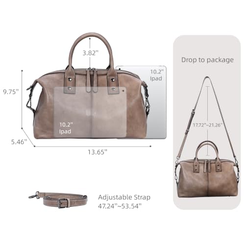 Iswee Genuine Leather Satchel Tote Bag Top Handle Handbag Designer Shoulder Bag Large Capacity Cross Body Bag - color: Light Grey