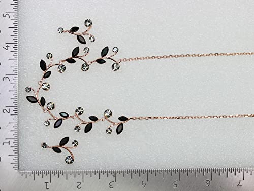 Faship Gorgeous Rhinestone Crystal Floral Necklace Earrings Set - color: Black / Rose gold plated
