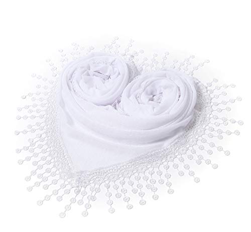 Cindy & Wendy Floral Embroidered Lace Triangle Scarf for Women - color: Ssls-white