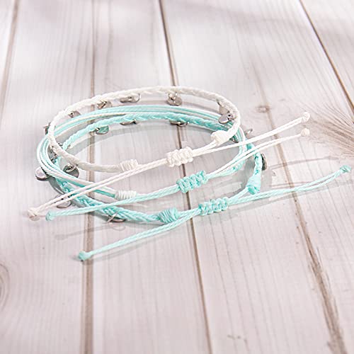 FANCY SHINY String Ankle Bracelets Waterproof Rope Anklets Braided Beach Boho Coin Anklets Cute Friendship Foot Jewelry for Women - style: White/Teal