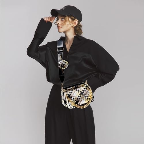 Handmade Woven Small Crossbody Bag for Women with Coin Purse, Designer Shoulder Handbag 3pcs Set, Mini Tote Clutch - color: Black Multicolor