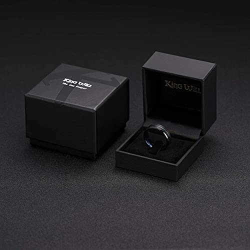 King Will Mens Tungsten Rings for Men Two Tone Grooved Mens Wedding Band Cool - color: Black & Blue 7mm