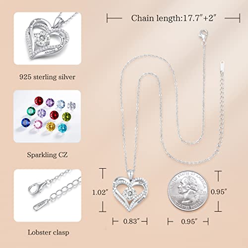 CDE Engraved Forever Love Heart Birthstone Necklace Jewelry Gifts for Women | Hypoallergenic,Nickel-Free & Lead-Free,3 x 3 mm 5A CZ Heart Pendant,Anniversary Christmas Birthday Gift for Girlfriend Wife - color: Birthstone-04-Apr, style: Rhodium Plated-Ste