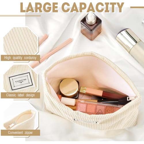 Sanwuta 4 Pack Velvet Makeup Bag Cosmetic Bag for Women Large Capacity Corduroy Pouch Zipper Canvas Travel Toiletry Purse Make up Organizer Case Accessories(Vintage Color,Plaid) - color: Vintage Color