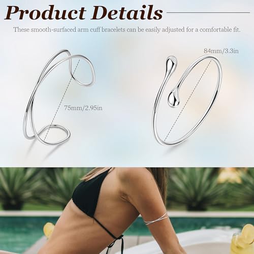 2Pcs Gold Arm Cuff for Women Adjustable Arm Cuff Bracelet Minimalist Open Coil Upper Arm Band Cuff Bangle Set - style: Silver C