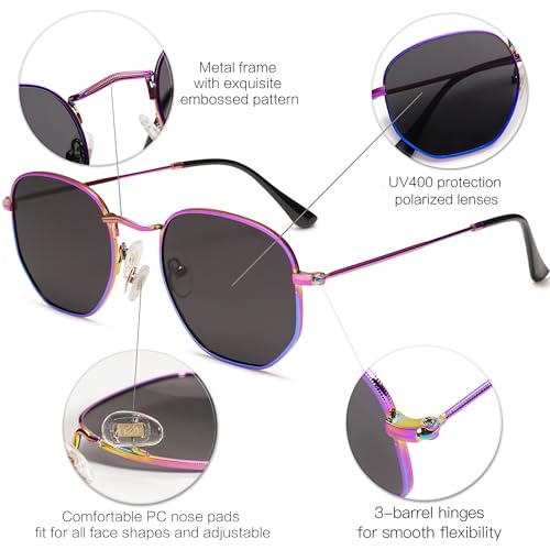 SOJOS Square Polarized Sunglasses for Women Men Small Hexagonal Polygon Shades SJ1072 - color: Shiny Blue