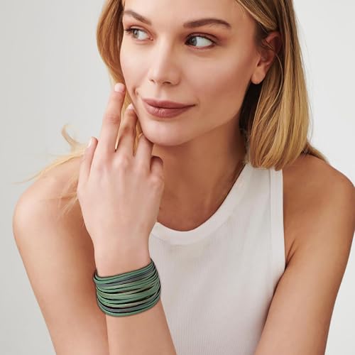 Long tiantian Boho Bracelets for Women Western Jewelry for Women Leather Wrap Bracelets Stackable Bangle Western Outfit for Women - color: bracelet for women(green)