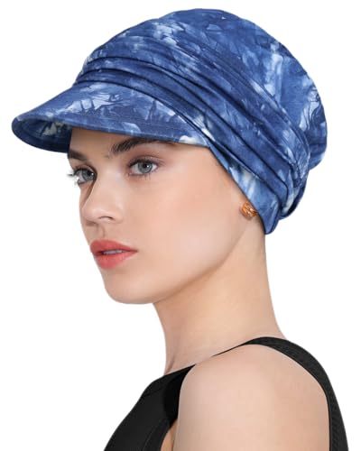 Chemo Headwear Viscose Newsboy Cap for Women Summer Hats - color: Tie-dye Denim Blue