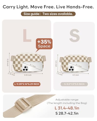 Pritent Fanny Packs for Women Cross Body Bag Waterproof Belt Bag with Adjustable Strap and Zipper Back Pocket Small Crossbody Bags Fashion Waist Packs for Workout Travelling(Checkered Khaki, Large) - color: Checkered Khaki, size: Large